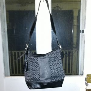 Grey, Silver, and Black Logo Coach Bag